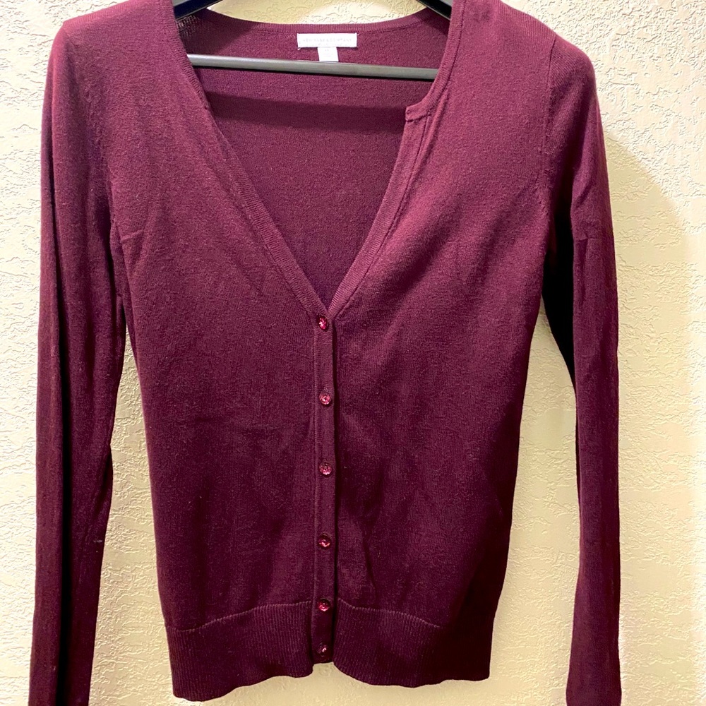New York & Company Long Sleeve Cardigan Burgundy